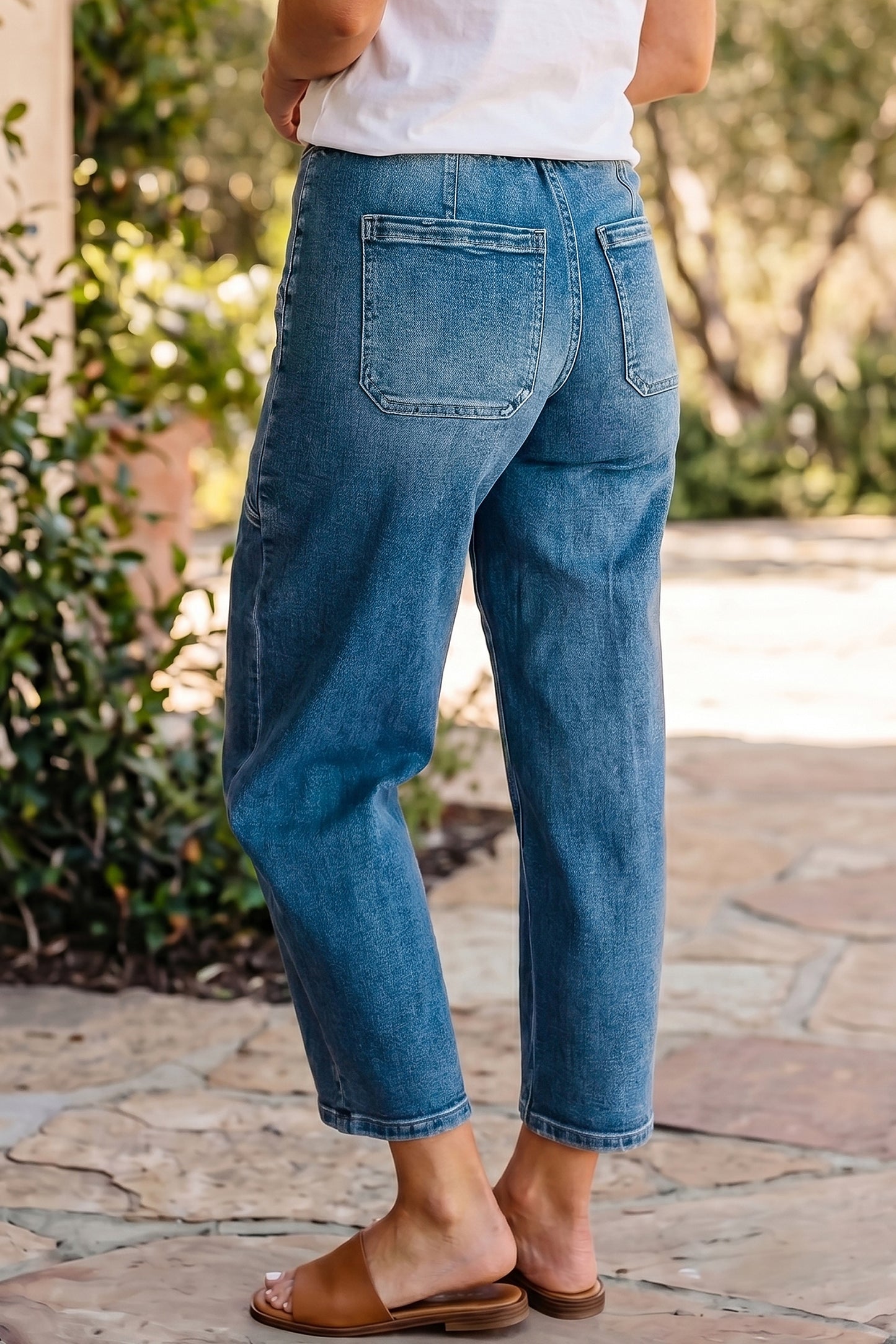 Ashleigh Blue Drawstring Waist Ankle Length Casual Jeans Regular Fit Pocket Detail Denim Pants