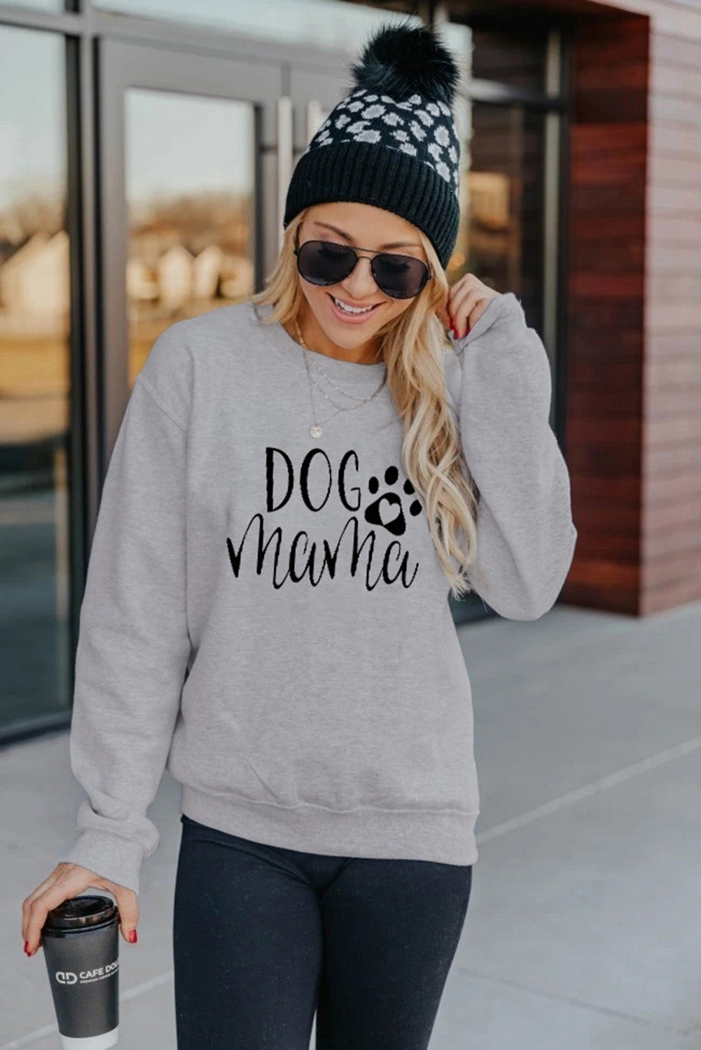 Dog MAMA Graphic Print Long Sleeve Sweatshirt