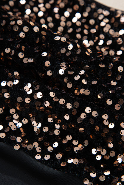 Body noir à manches bouffantes et sequins avec dos en V profond