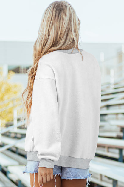 Dark Blue Oversize Drop Shoulder Reversible Mock Neck Sweatshirt