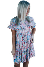 Short Sleeves Floral Print Tiered Ruffled Dress