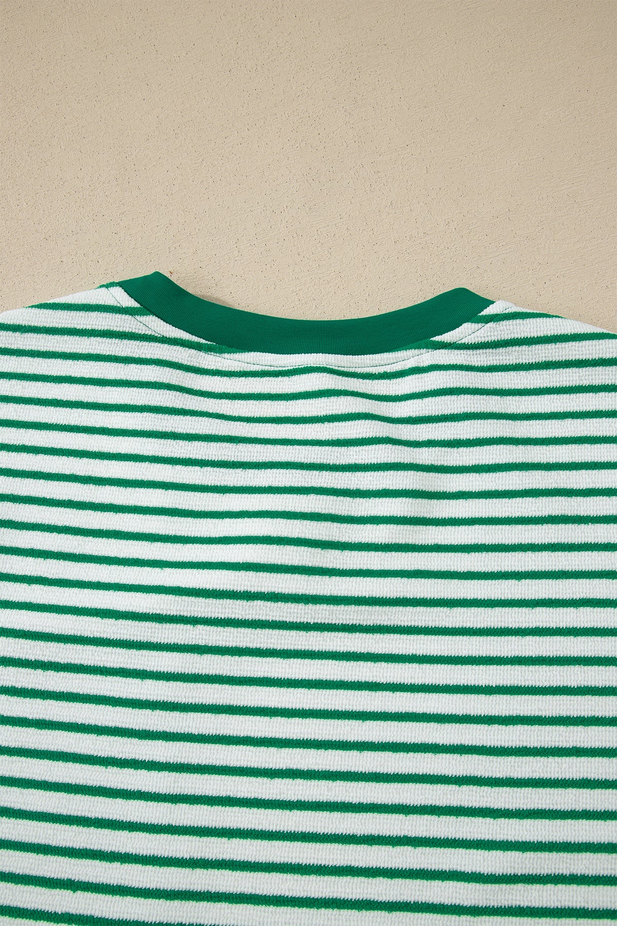 Green Stripe Crew Neck Tee Drawstring Waist Cropped Pants Set