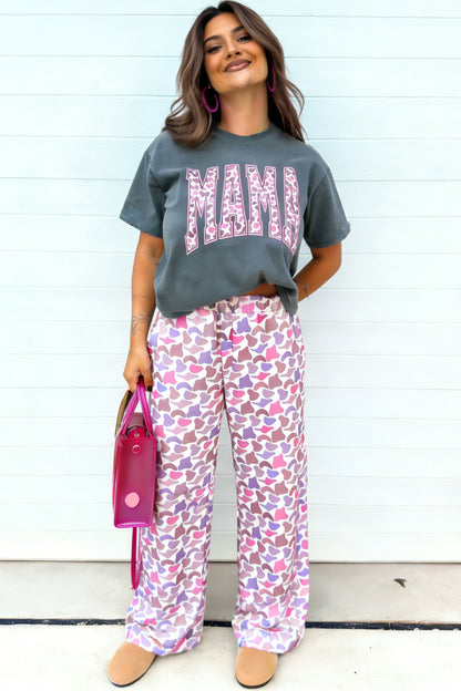 Medium Grey MAMA Letter Graphic Tee Camouflage Print Loose Pant Set