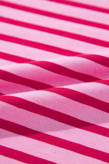 Sachet Pink Striped Print Crew Neck Drop Shoulder Sweatshirt