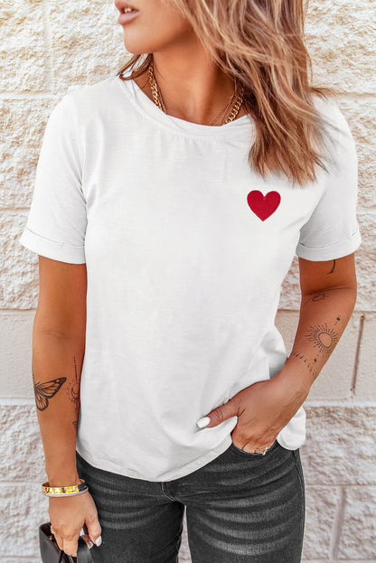 Camiseta con bordado de patrón de corazón de San Valentín