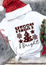 White MERRY and Bright Plaid Print Christmas Crewneck T Shirt