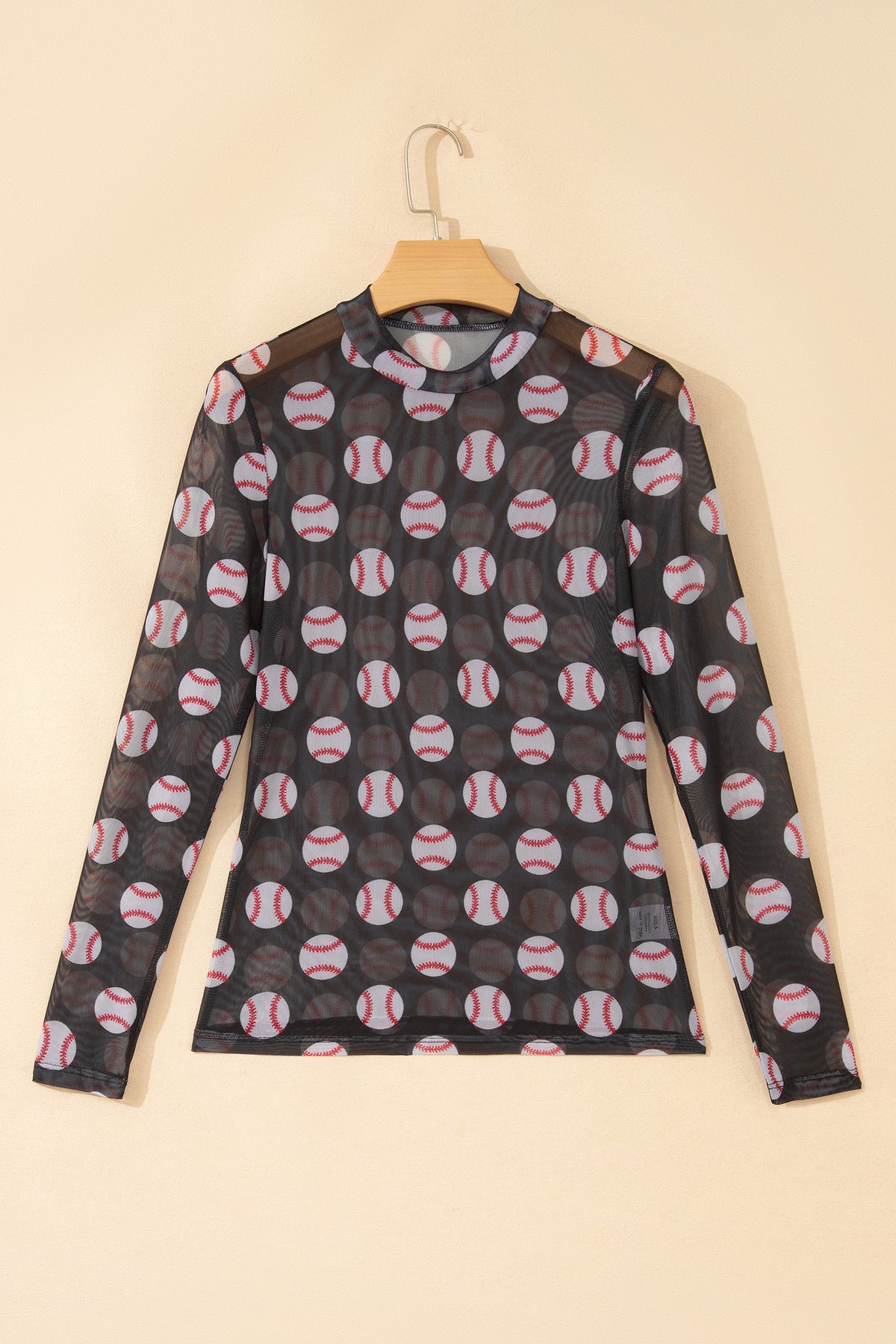 Black Baseball Game Day Sheer Mesh Long Sleeve Top