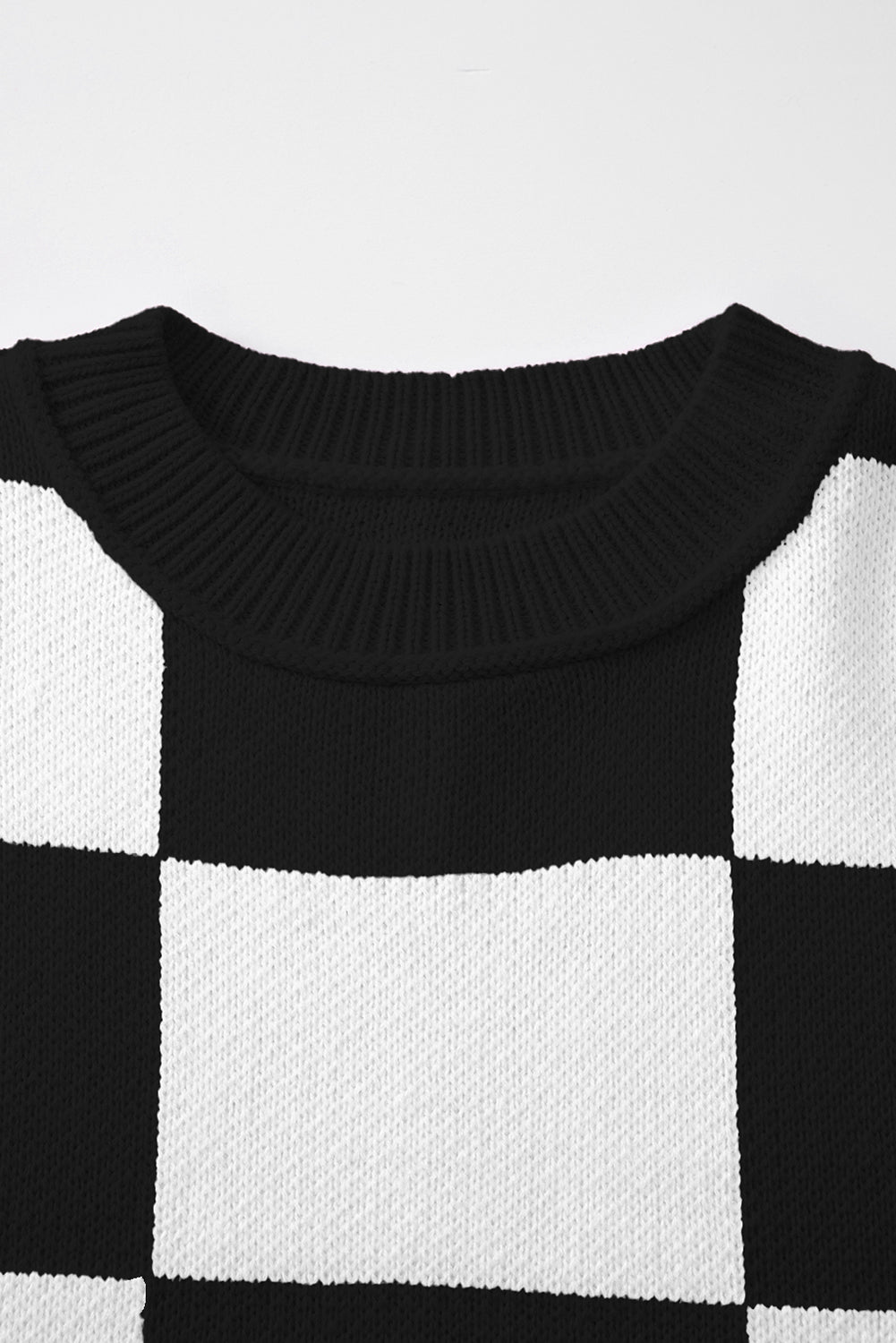 Black Checkered Bishop Sleeve Sweater