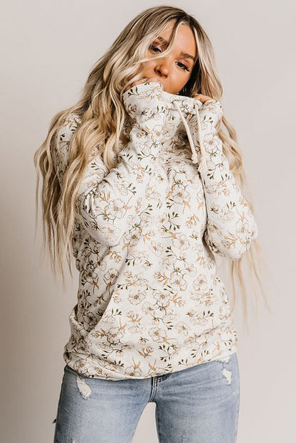 Sweat-shirt à col bénitier et imprimé floral