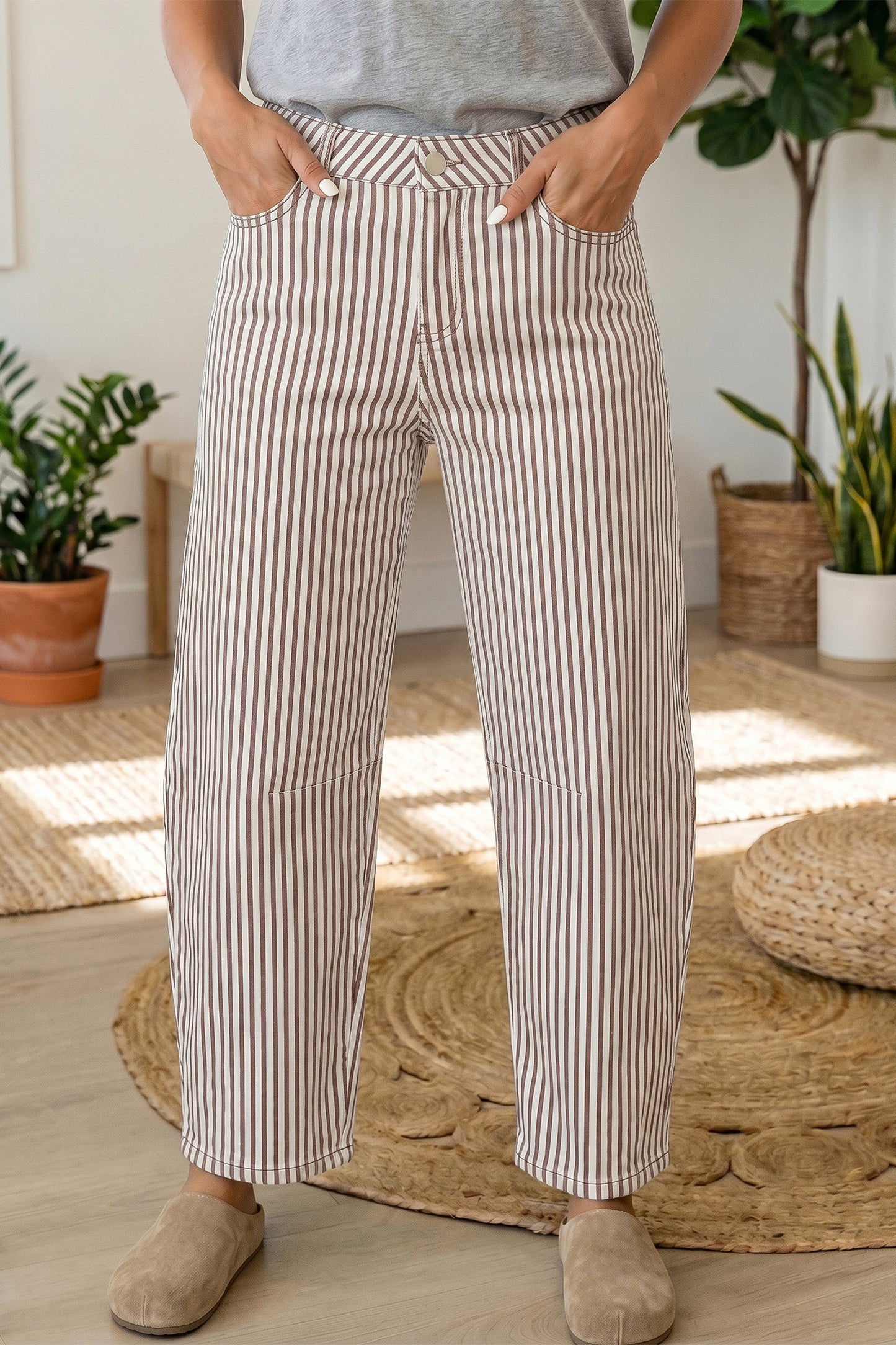Sky Blue Stripe Casual Barrel Jeans