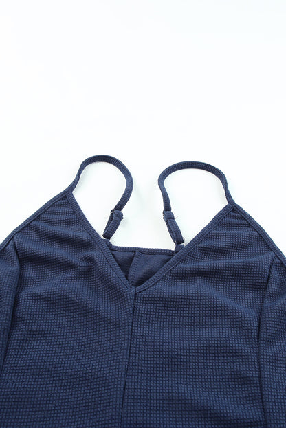 Mono casual texturizado sin mangas con cuello en V y bolsillos