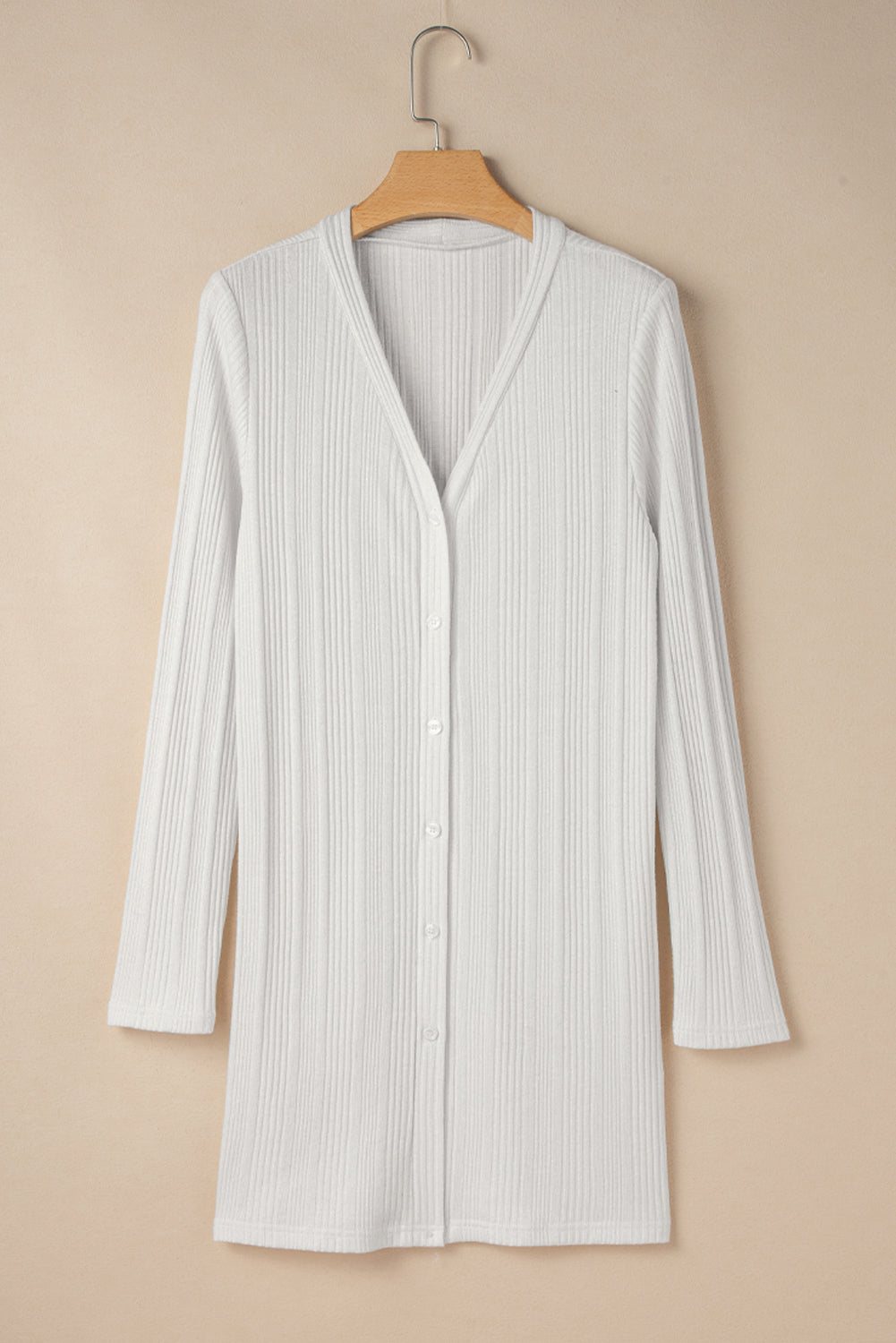 Cardigan tunique boutonné côtelé blanc uni