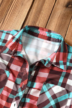 Multicolor Long Sleeve Pockets Buttoned Plaid Mini Dress