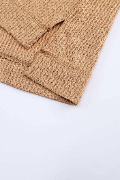 Haut à manches longues et col en V en dentelle gaufrée rose