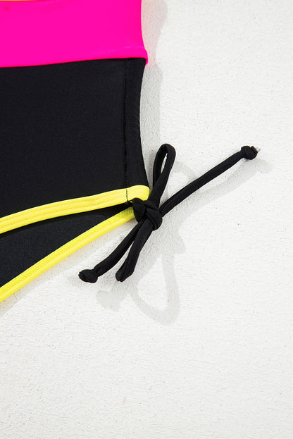 Ensemble bikini taille haute à col en V et cordon de serrage sur le côté