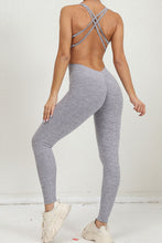 Gray Solid Criss Cross Backless Active Jumpsuit