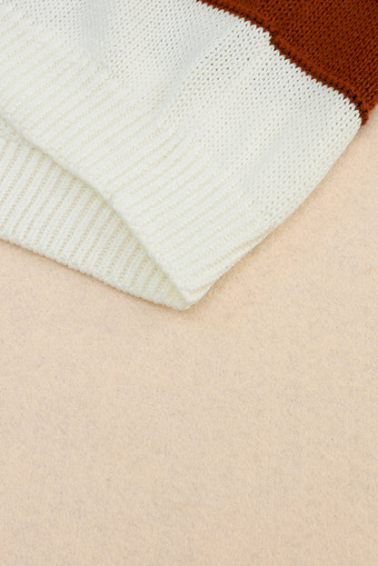 Peach Blossom Striped Pattern Knit V Neck Sweater