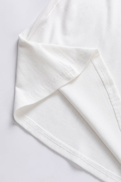 Haut à manches bouffantes en tweed blanc contrasté