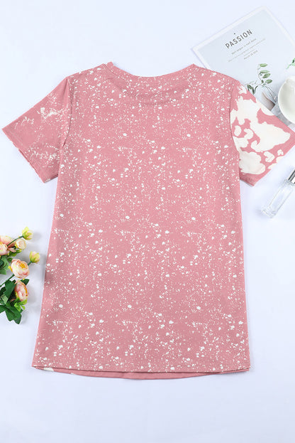 T-shirt graphique à imprimé léopard délavé « Love Always Heart »