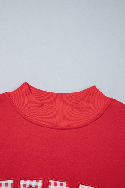 Fiery Red Gingham Plaid Oversized Pullover Sweatshirt