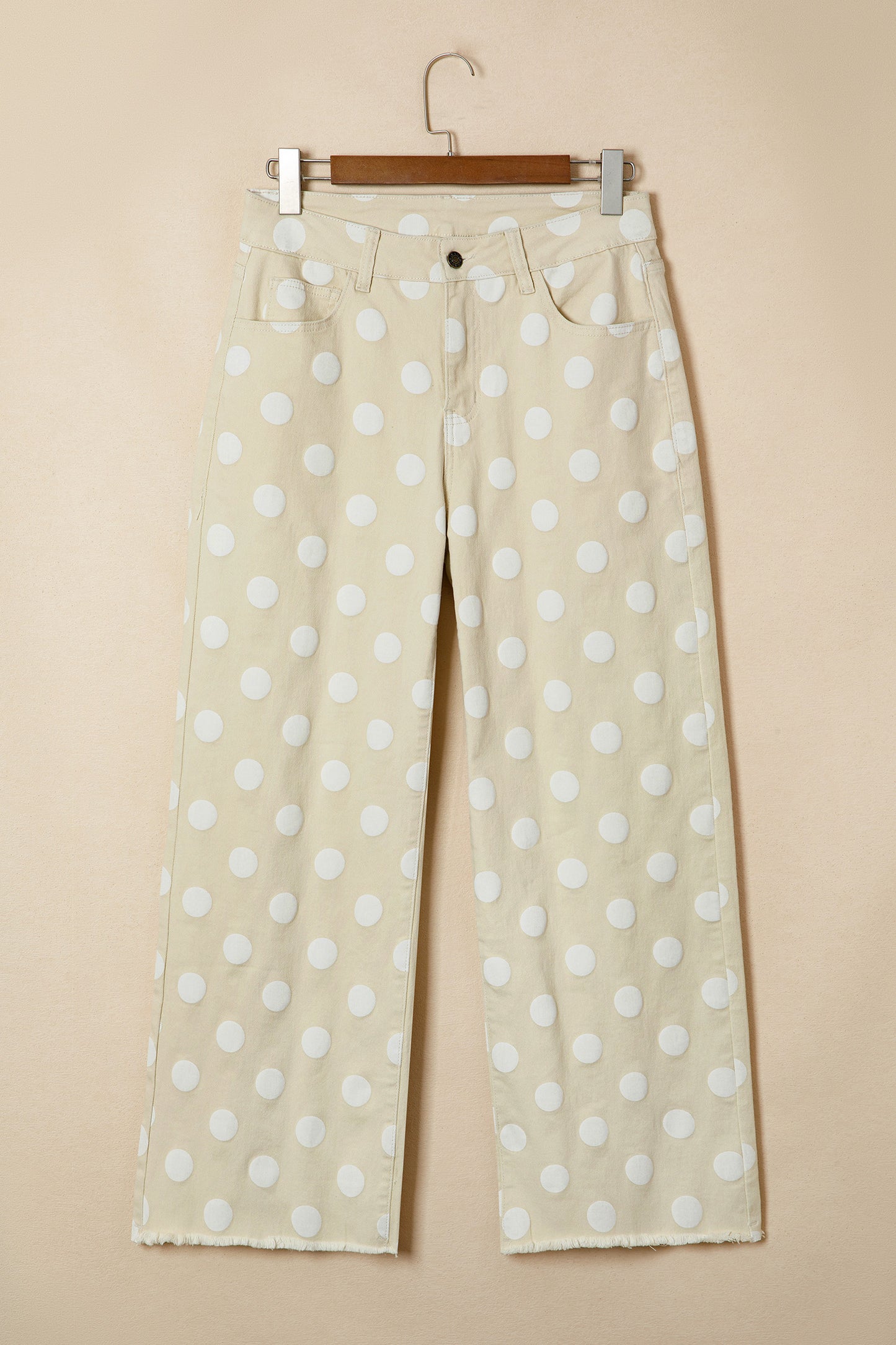 Sky Blue Polka Dot Print Raw Hem Shift Jeans