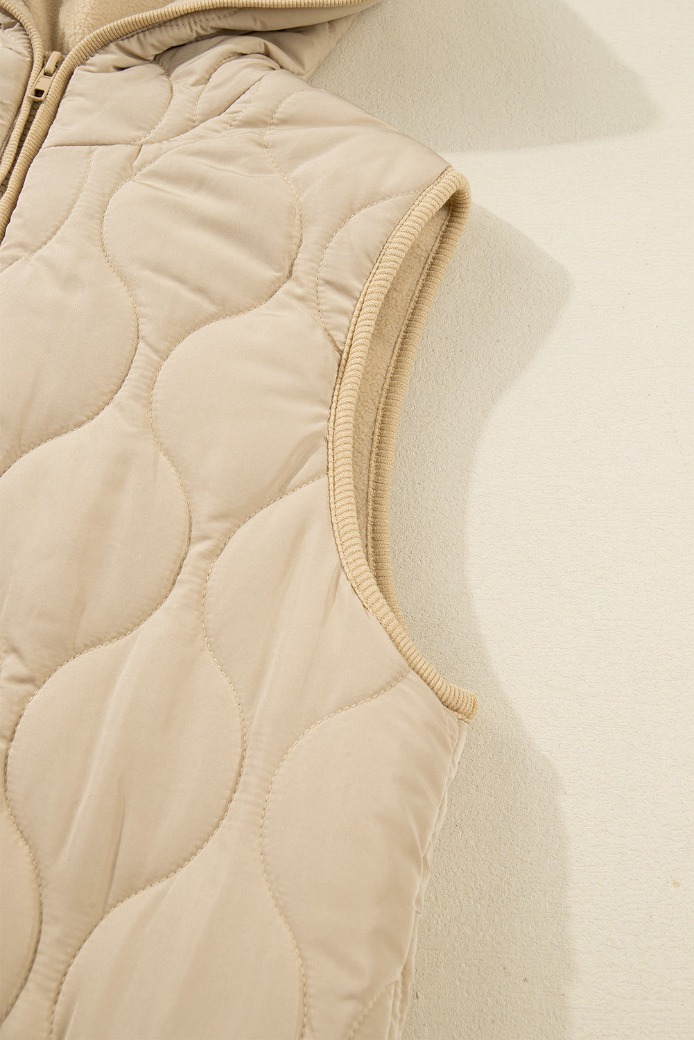 Pale Khaki Quilted Padded Casual Winter Jacket Vest with Fleece Lining