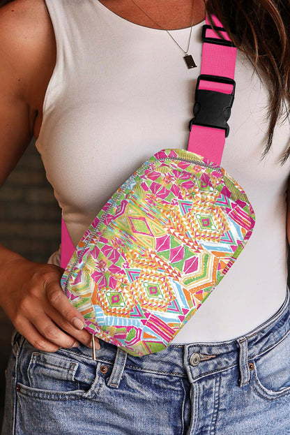 Sac de poitrine large à ceinture et boucle à imprimé western rouge rose