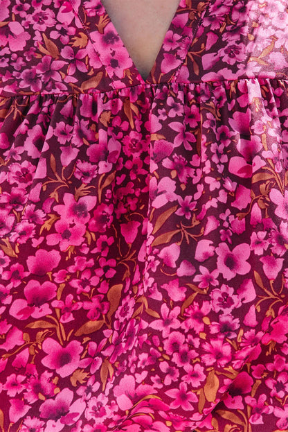 Haut à col en V et manches flottantes à imprimé floral