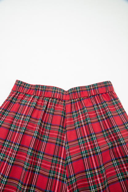 Red Festive Plaid Wide Leg Pull On Pants