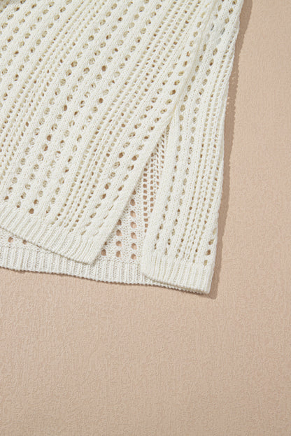 Robe de plage beige en maille ouverte avec cordon de serrage à la taille