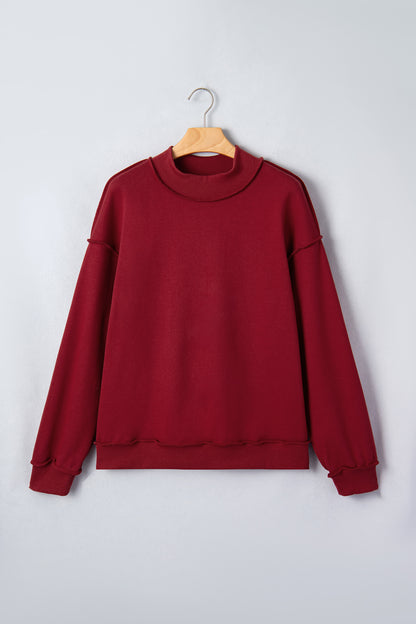 Red Dahlia Oversize Drop Shoulder Reversible Mock Neck Sweatshirt