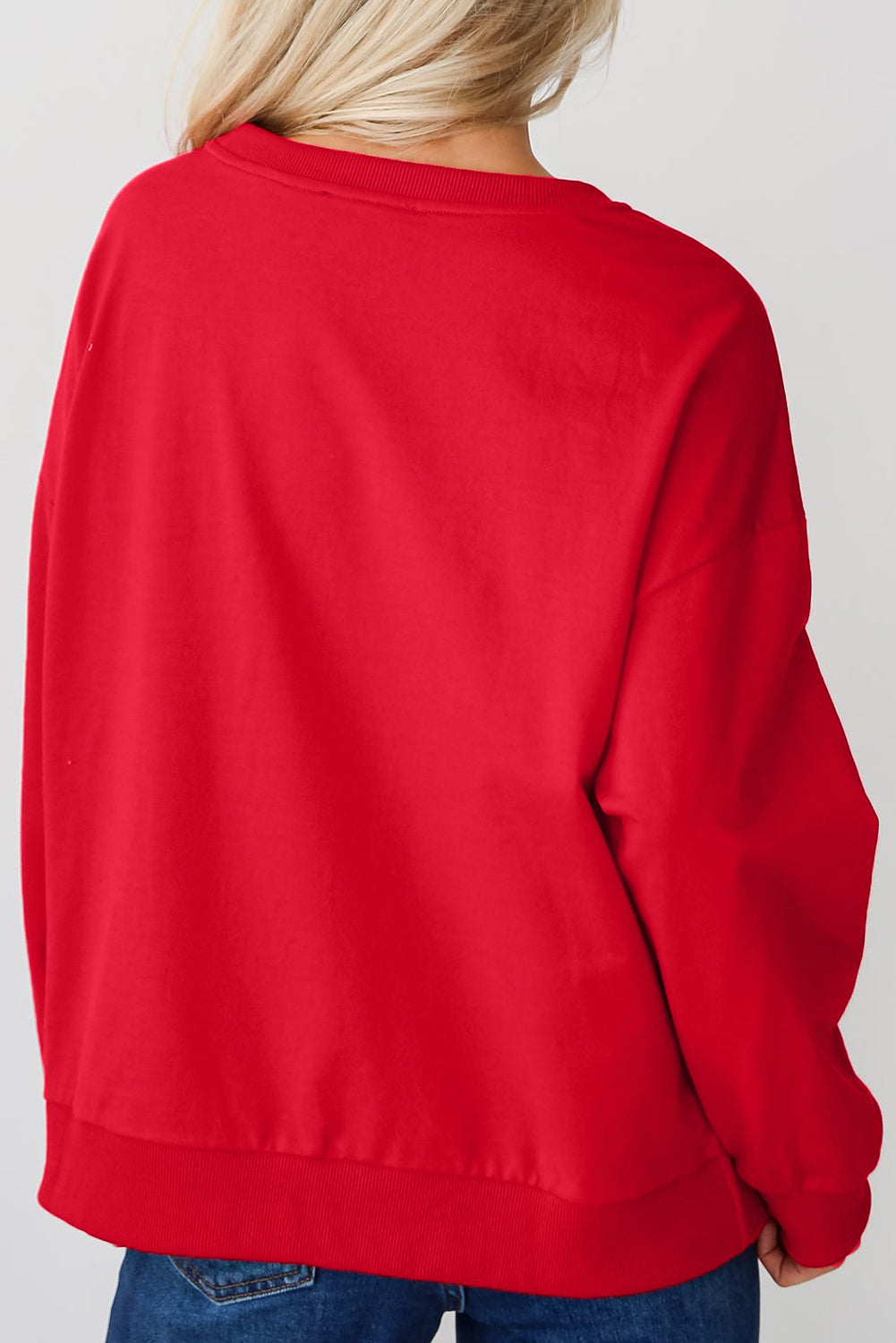 Sweat-shirt ras du cou rouge vif grande taille avec motif Père Noël et guirlandes