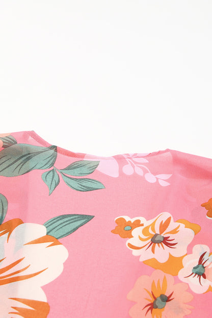 Kimono holgado con manga 3/4 y volantes con estampado floral 