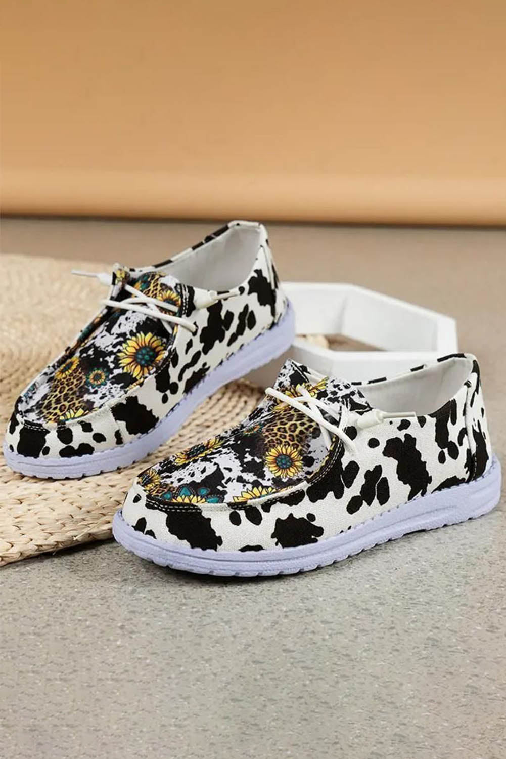Western Cow Print Sunflower Shoes