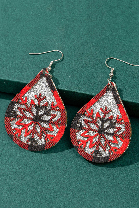 Red Christmas Plaid Snowflake Drop Earrings