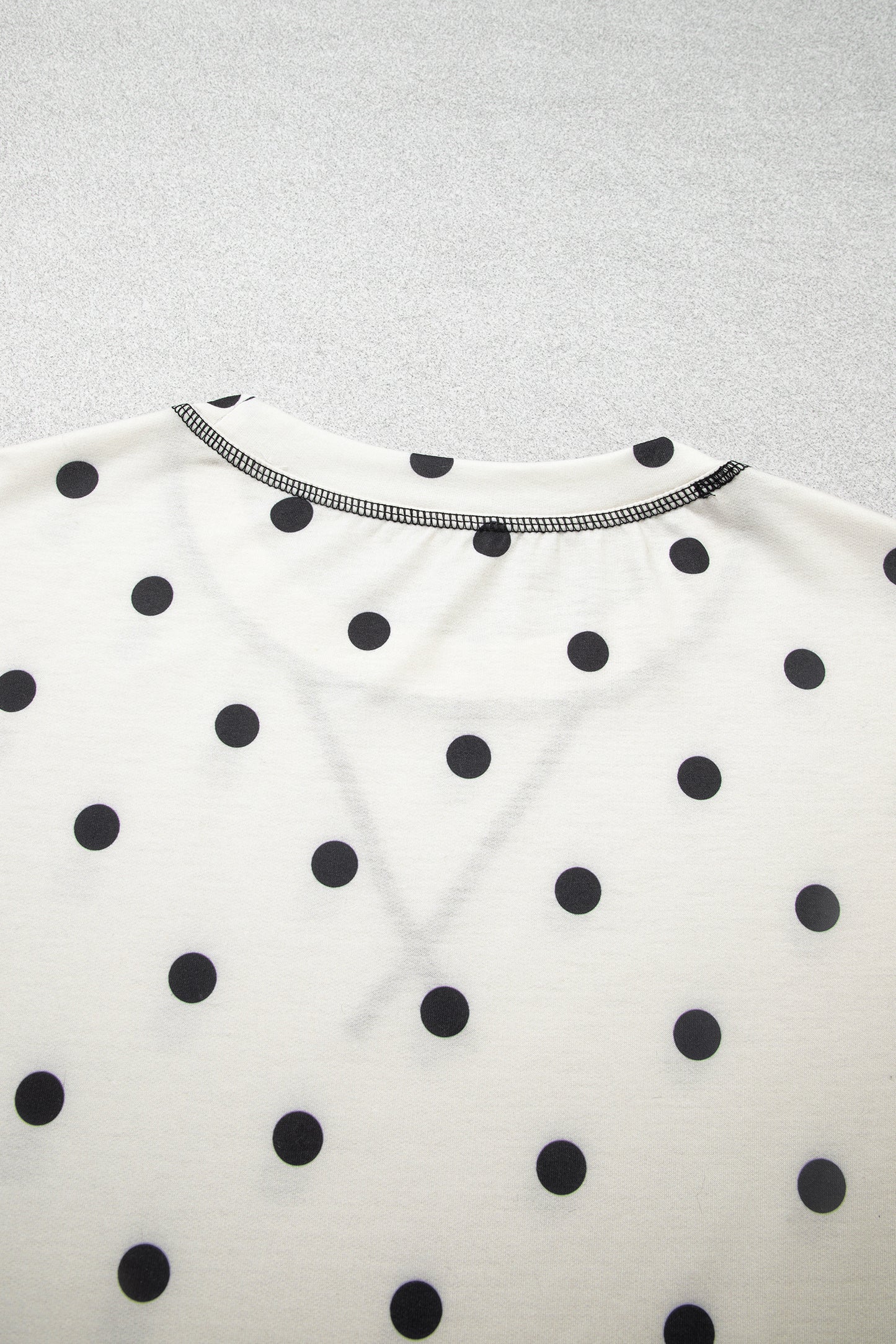 Beige Polka Dot Half Sleeve Loose Top Elastic Waist Casual Pants Set