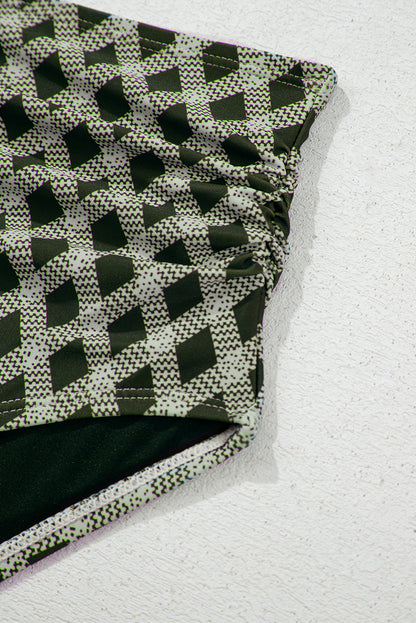 Bikini taille haute à carreaux et pois verts