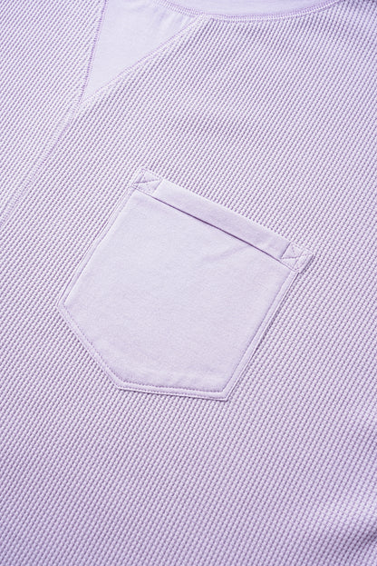 Orchid Petal Waffle Knit Short Sleeve Patched Pocket Plus Size Top