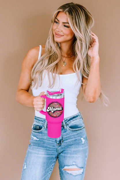 Tasse isotherme en acier inoxydable à imprimé léopard Mama avec poignée 40 oz