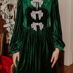 Evergreen Bowknot Decor High Waist Velvet Mini Dress