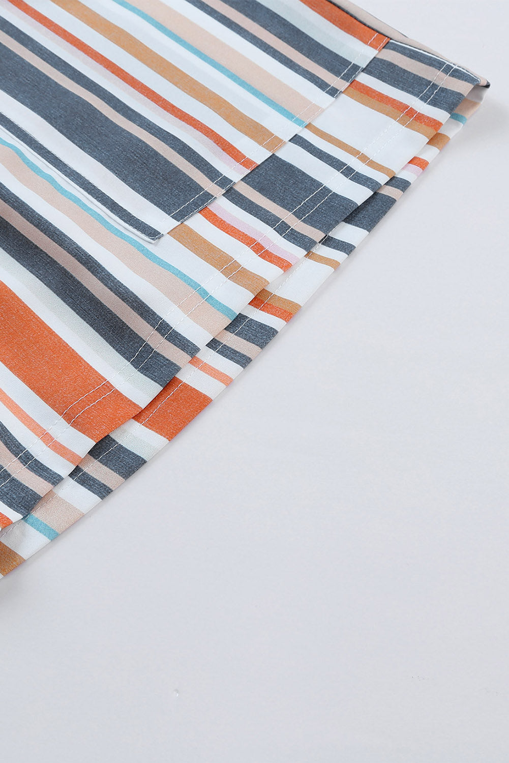 Short décontracté à rayures vintage délavé avec taille élastique à volants 