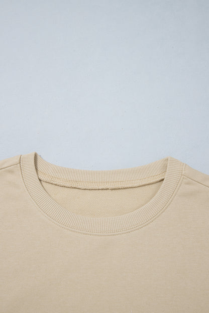 Khaki Polka Dot Patchwork Sleeve Crew Neck Loose Pullover Sweatshirt