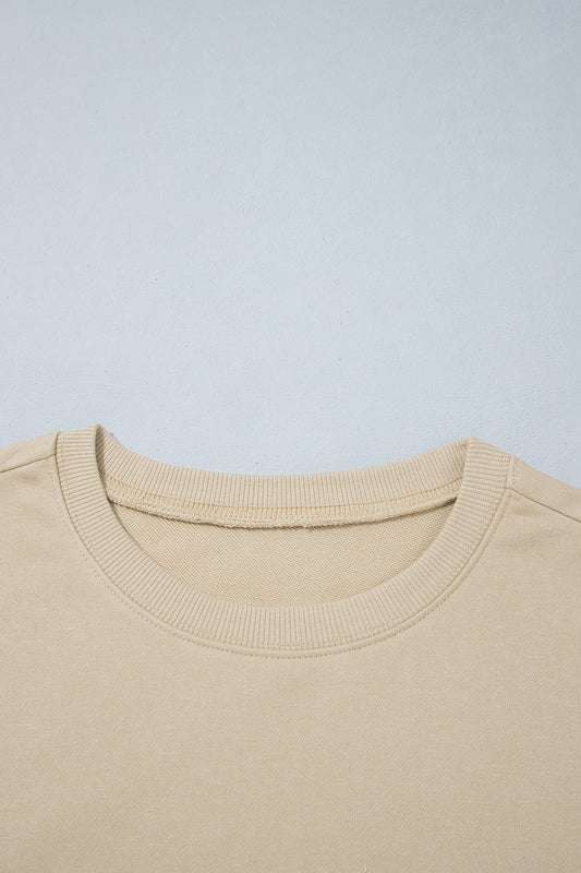 Khaki Polka Dot Patchwork Sleeve Crew Neck Loose Pullover Sweatshirt