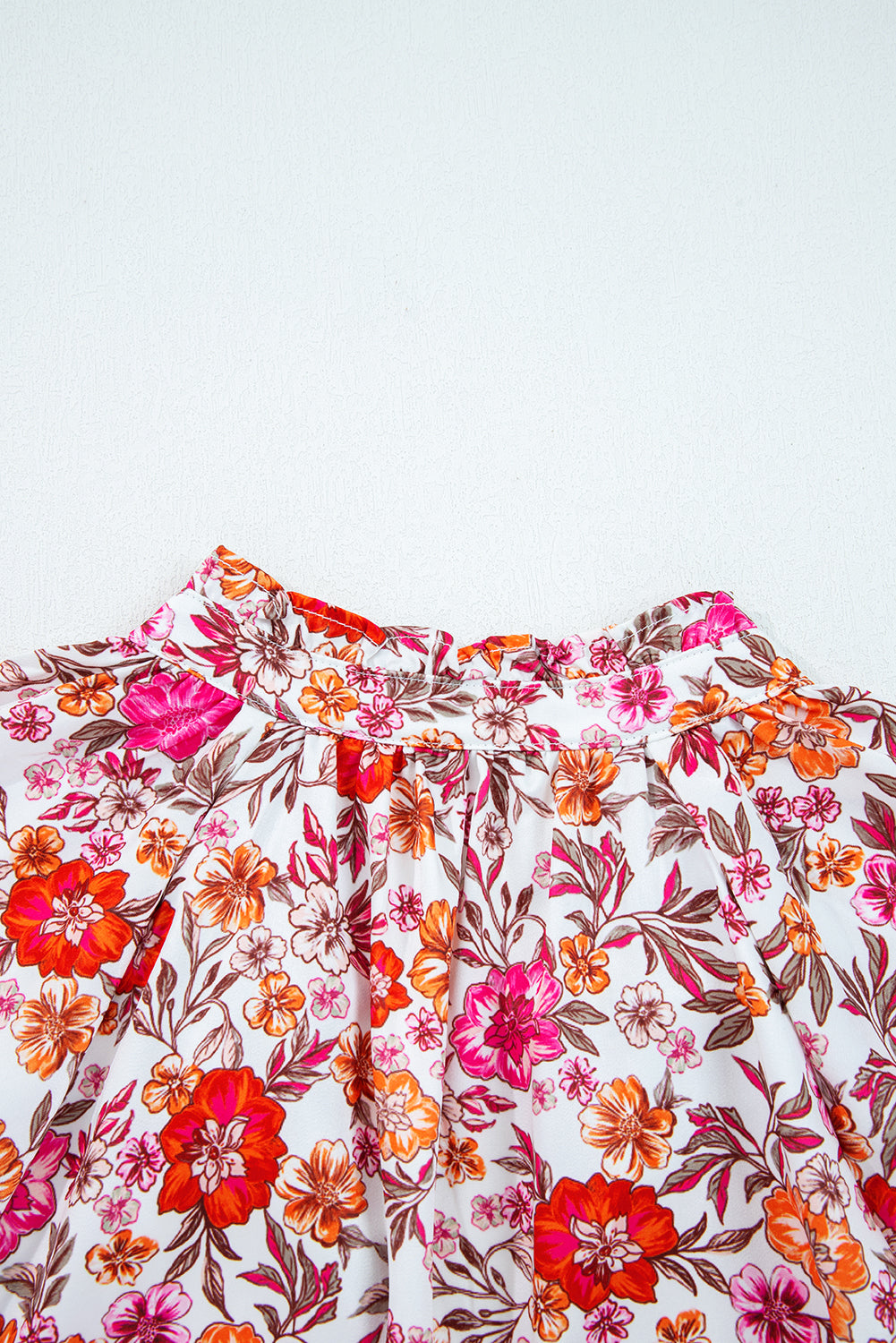 Pink Floral Print Tie Split Neck Bracelet Sleeve Blouse