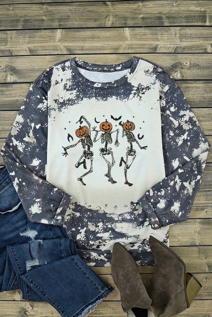 Haut à manches longues multicolore avec motif squelette dansant et tie-dye pour Halloween