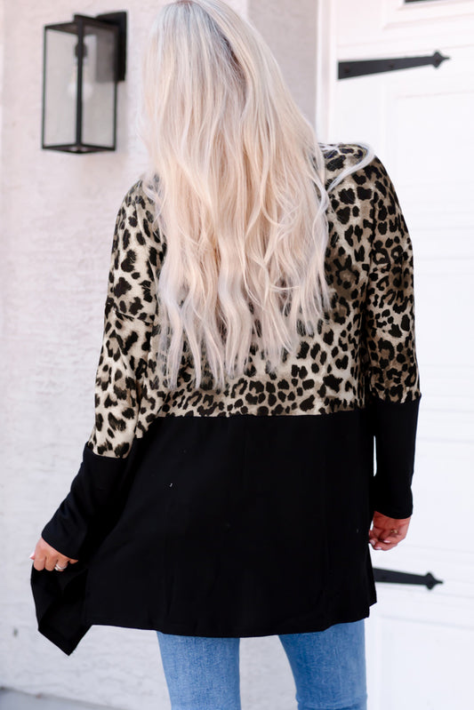 Cárdigan con bolsillo y patchwork con estampado de leopardo 