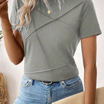 Medium Grey Solid Color Toothpick Stripe Round Neck T Shirt