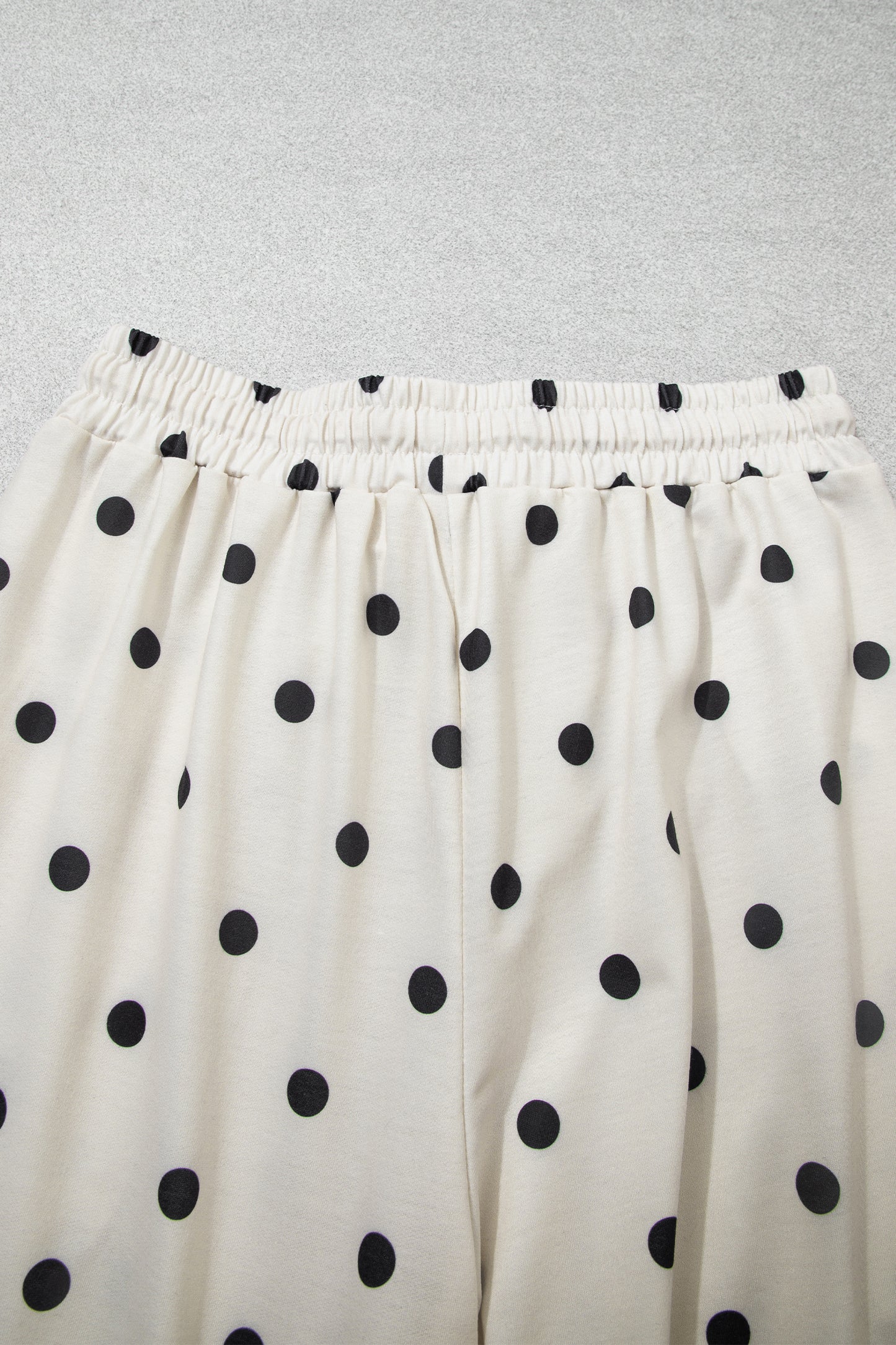 Beige Polka Dot Half Sleeve Loose Top Elastic Waist Casual Pants Set