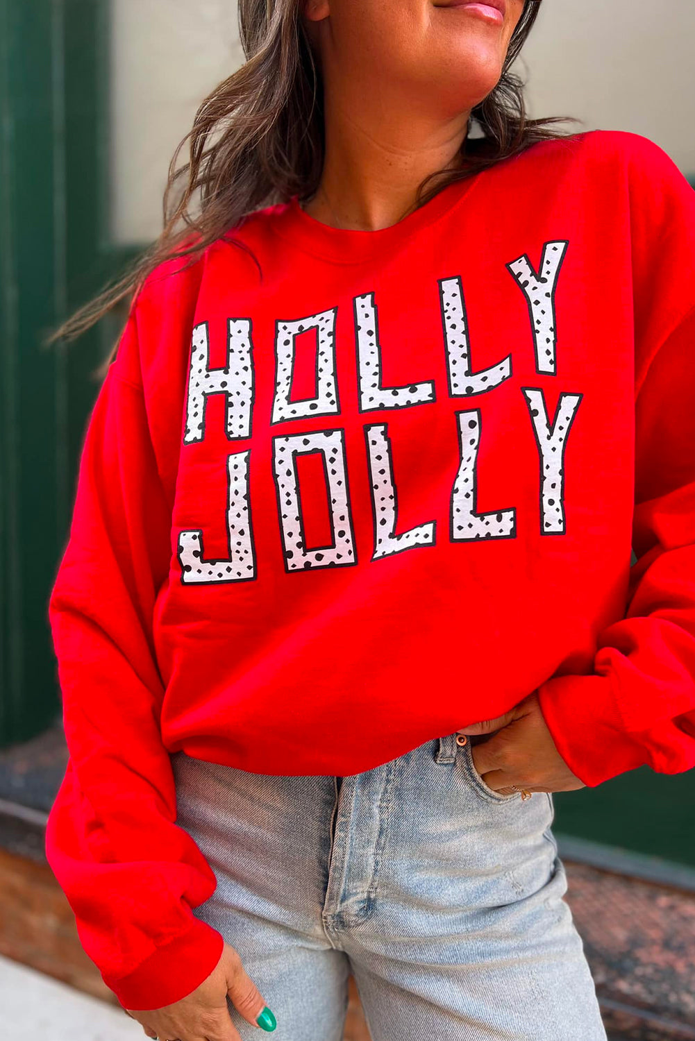 Sweat-shirt de Noël rouge à pois HOLLY JOLLY
