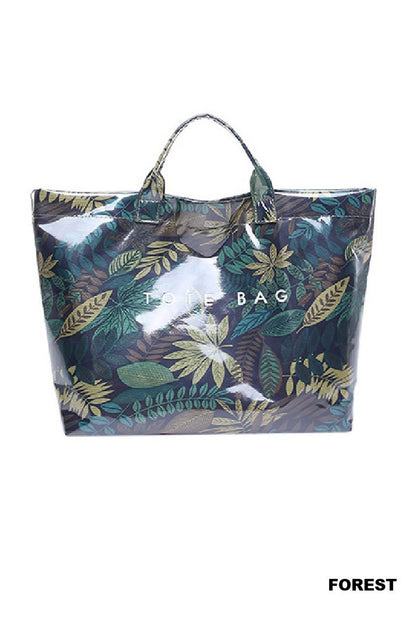 Blackish Green Tropical Print Travel Tote Bag